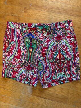 Lauren Ralph Lauren Red Paisley Cotton Chino Shorts Women's Size 8